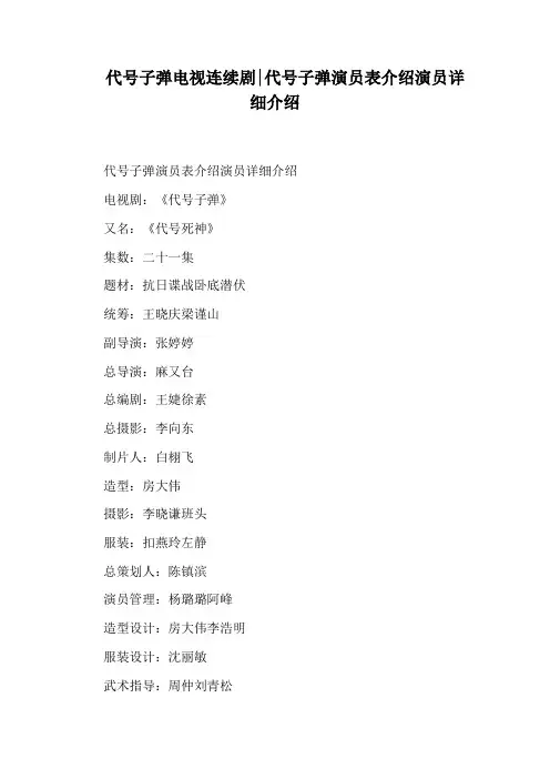 代号子弹电视连续剧：代号子弹演员表介绍演员详细介绍