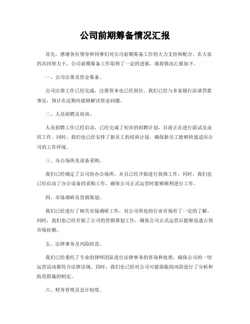公司前期筹备情况汇报