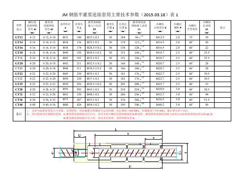 JM灌浆套筒参数(北京建茂)