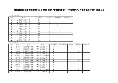 柳州城职业学院中专部20152016年度先进班集体