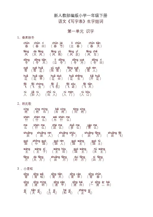 最新统编版小学一年级语文下册生字词(拼音版)