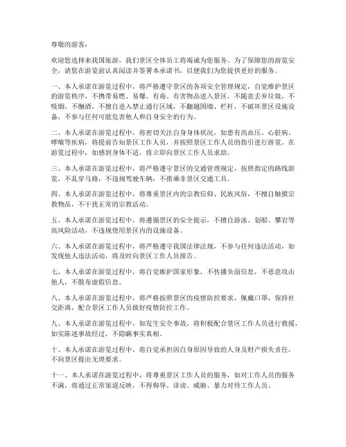 景区安全责任自负承诺书