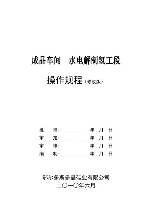 鄂尔多斯电解制氢操作规程