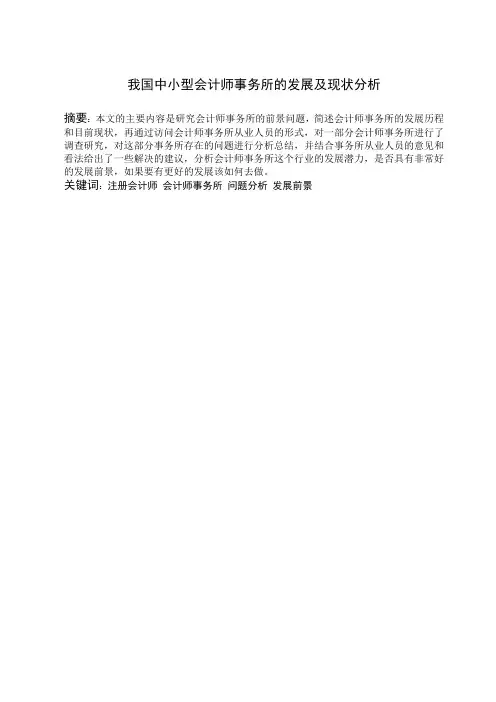 我国中小型会计师事务所的发展及现状分析