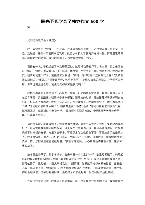 阳光下我学会了独立作文600字