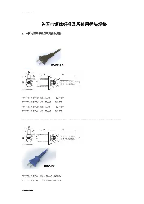 [整理]世界各国电源线标准及插头规格