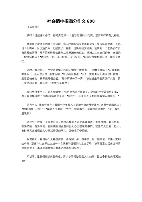 社会情中招满分作文600