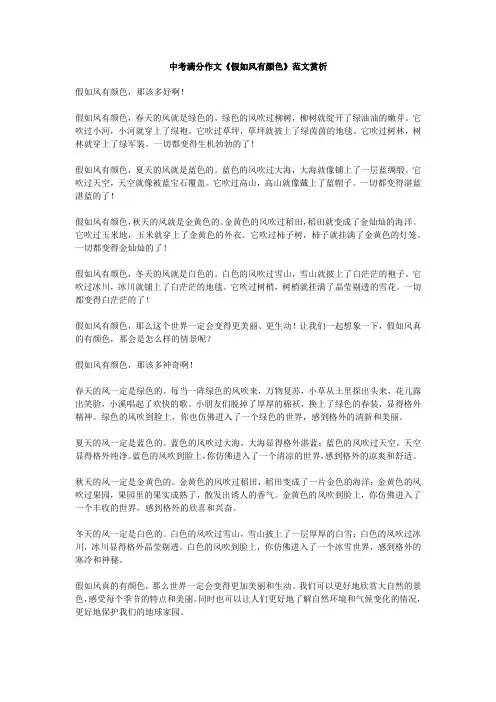 中考满分作文《假如风有颜色》范文赏析
