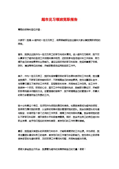 超市见习领班竞职报告