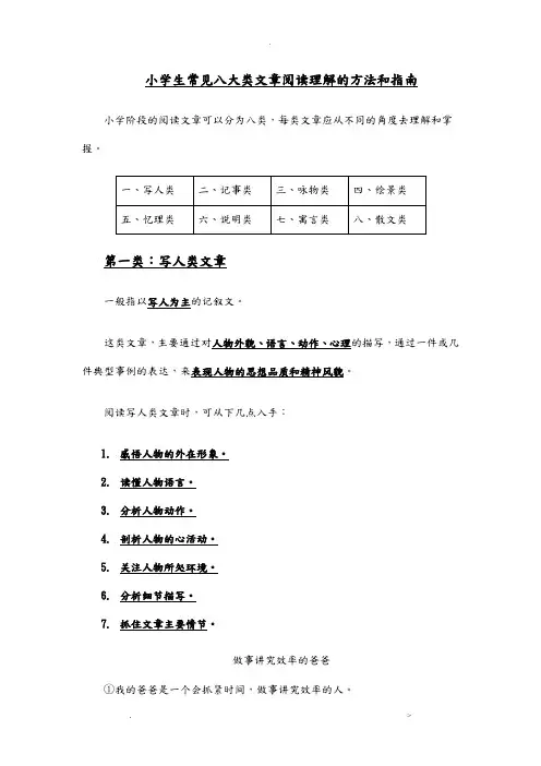 小学生常见八大类文章阅读理解的方法和指南