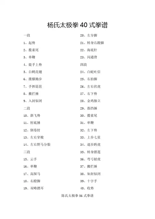 杨氏太极拳式拳谱