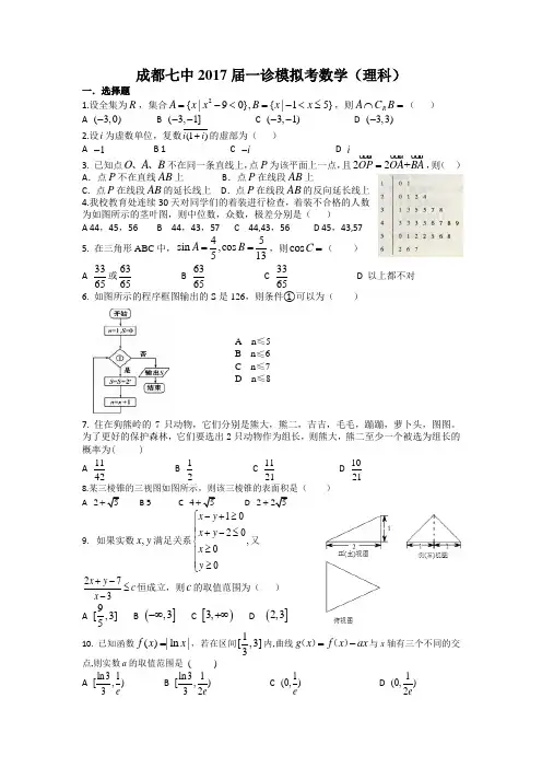 成都七中2017届高三一诊模拟理科数学