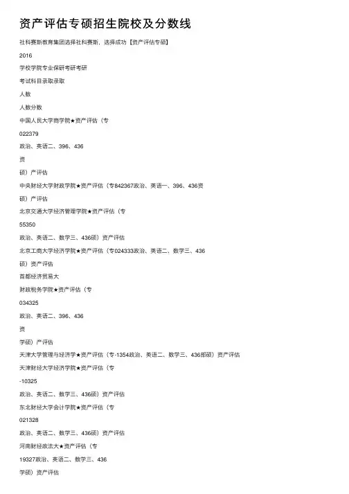资产评估专硕招生院校及分数线