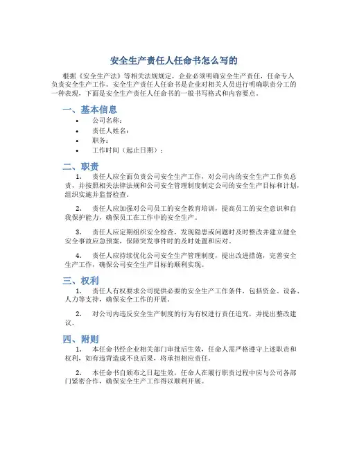 安全生产责任人任命书怎么写的