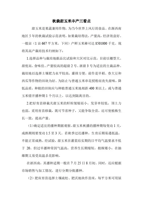 秋栽甜玉米丰产三看点.doc