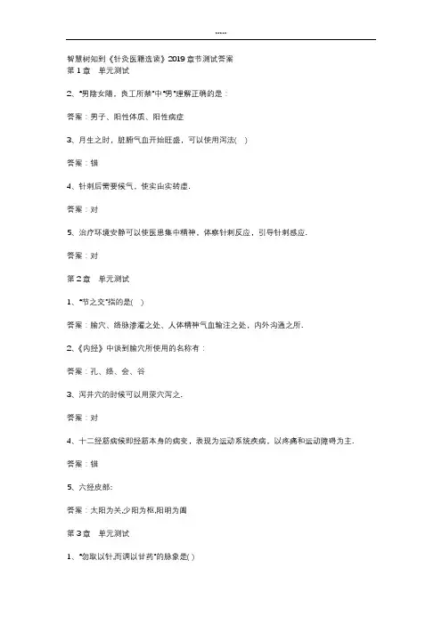 智慧树知到 《针灸医籍选读》2019章节测试答案