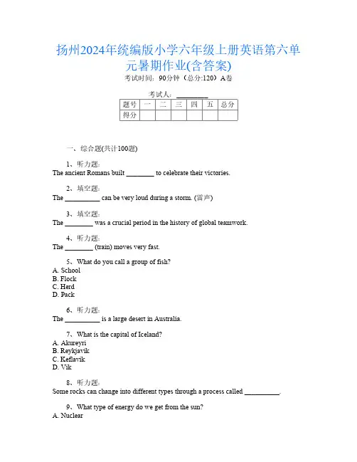 扬州2024年统编版小学六年级上册第16次英语第六单元暑期作业(含答案)