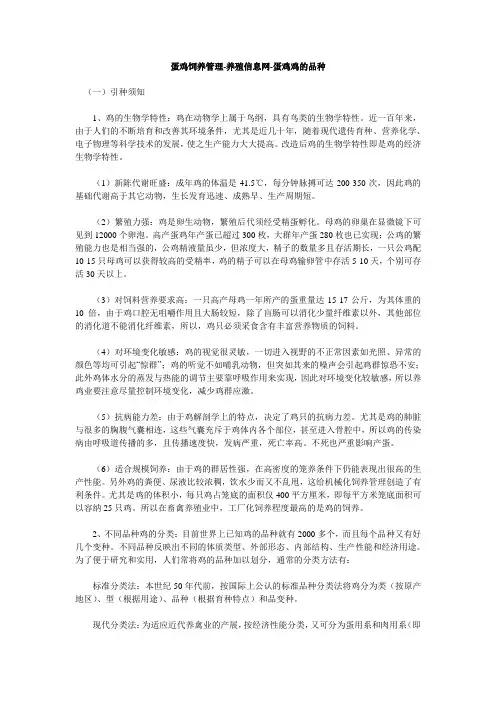 蛋鸡饲养管理-养殖信息网-蛋鸡鸡的品种
