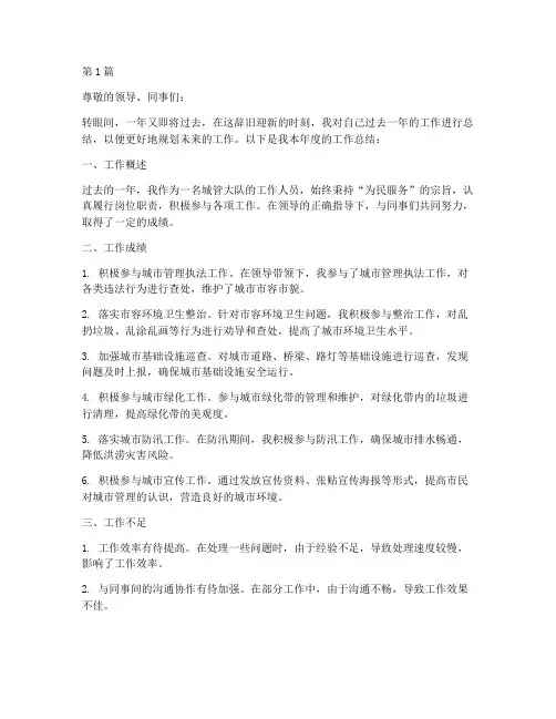 城管大队个人年度总结(3篇)