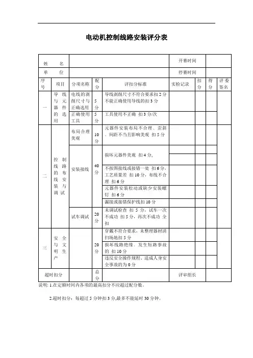 电动机控制线路安装评分表