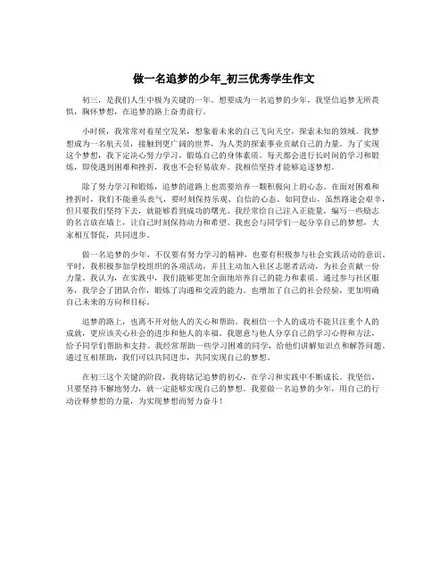 做一名追梦的少年_初三优秀学生作文