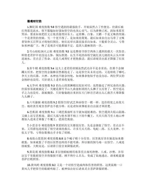 盘点西游记中的妖怪排名