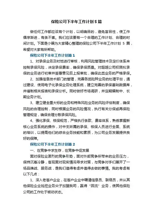保险公司下半年工作计划范文5篇
