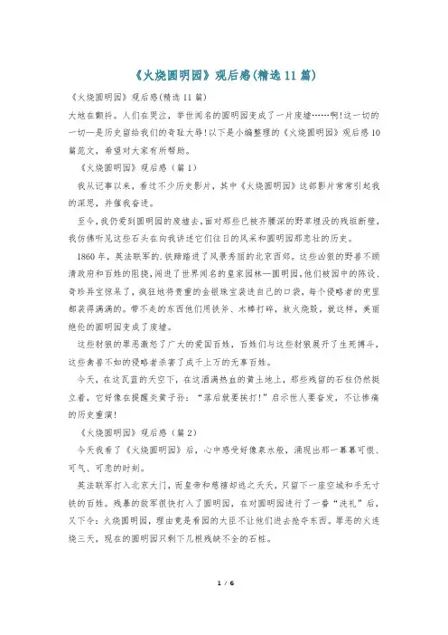 《火烧圆明园》观后感(精选11篇)