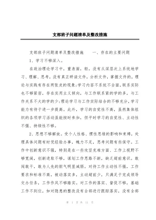 支部班子问题清单及整改措施