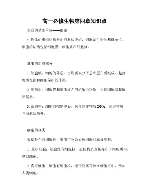 高一必修生物第四章知识点