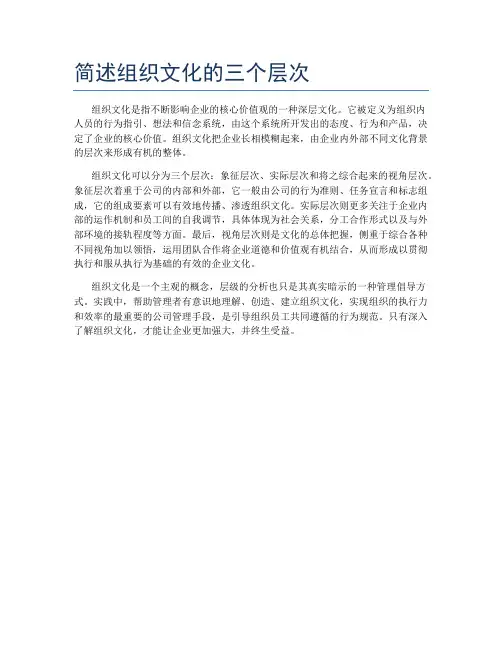 简述组织文化的三个层次