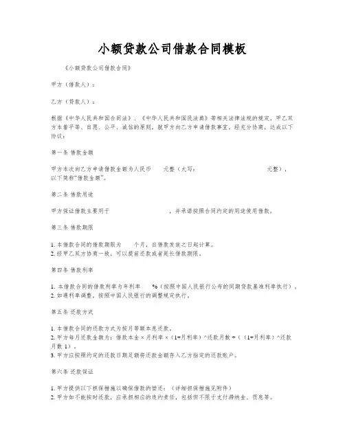 小额贷款公司借款合同模板