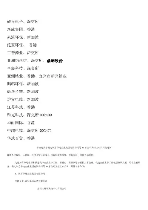 宜兴市上市企业一览表