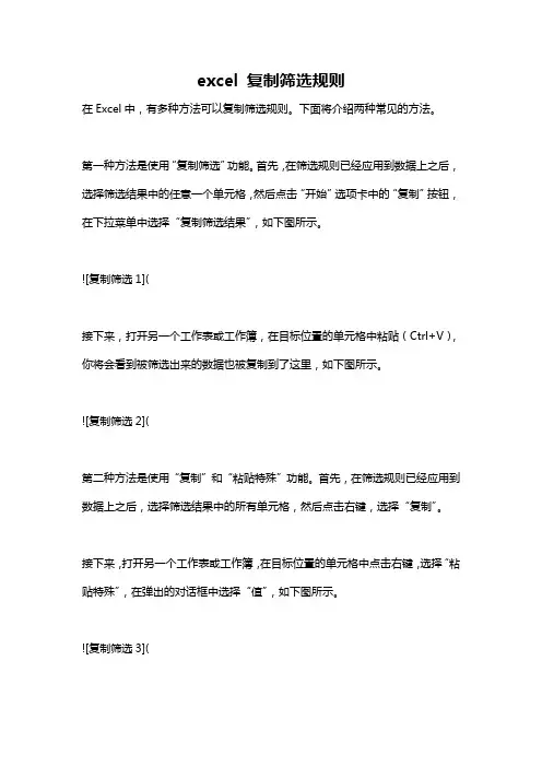 excel 复制筛选规则