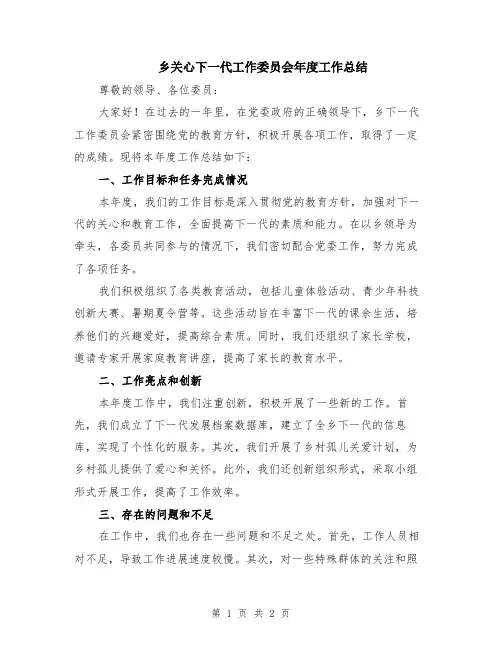 乡关心下一代工作委员会年度工作总结