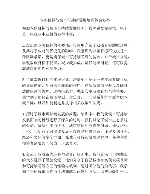 双碳目标与城市可持续发展培训体会心得