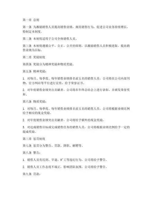 销售业绩绩效奖惩制度范本