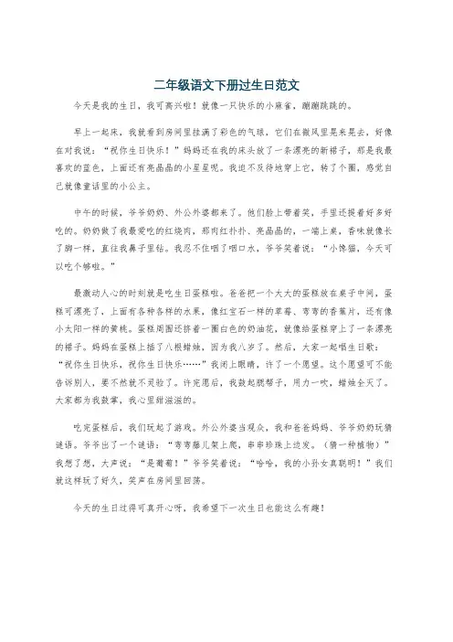 二年级语文下册过生日范文