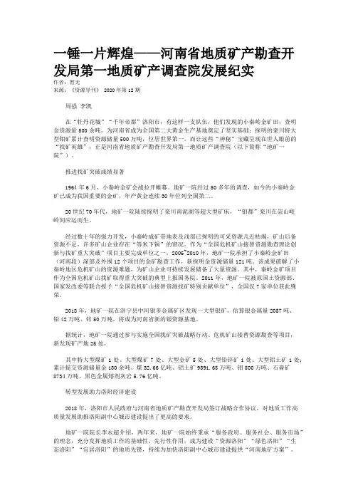 一锤一片辉煌——河南省地质矿产勘查开发局第一地质矿产调查院发展纪实