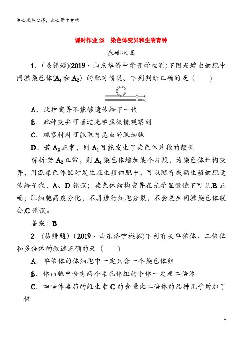 2021高考生物一轮复习 课时作业28 染色体变异和生物育种(含解析)