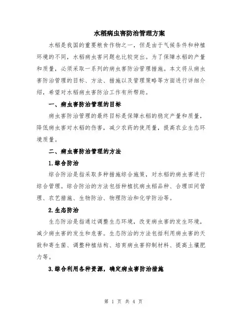 水稻病虫害防治管理方案