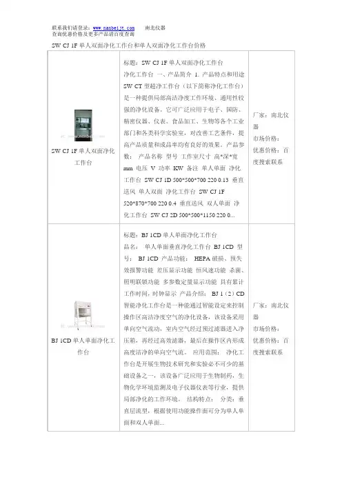 SW-CJ-1F单人双面净化工作台和单人双面净化工作台价格