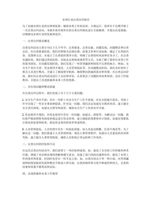 水利行业自查自纠报告