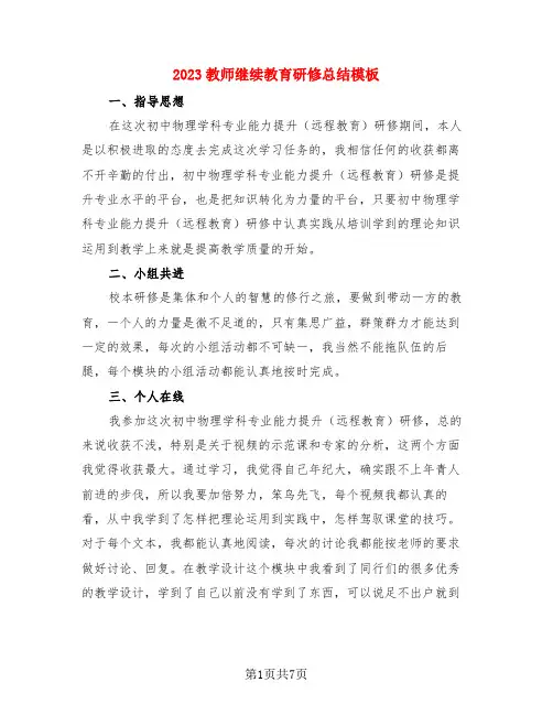 2023教师继续教育研修总结模板(4篇)