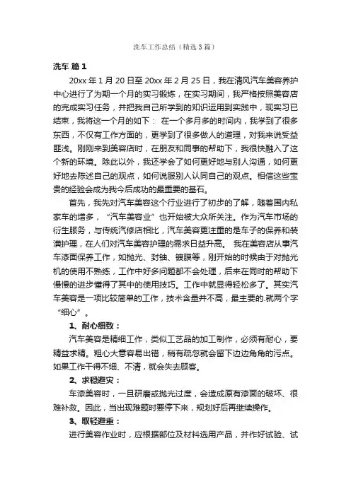 洗车工作总结（精选3篇）