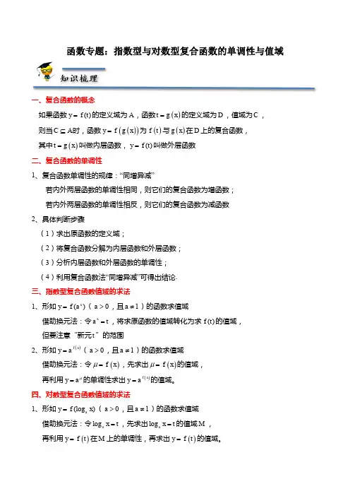 函数专题：指数型与对数型复合函数的单调性与值域-【题型分类归纳】高一数学上学期同步讲与练(解析版)