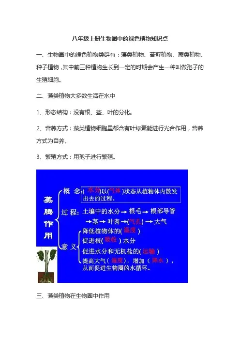 八年级上册生物圈中的绿色植物知识点