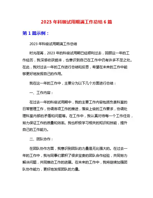 2023年科级试用期满工作总结6篇