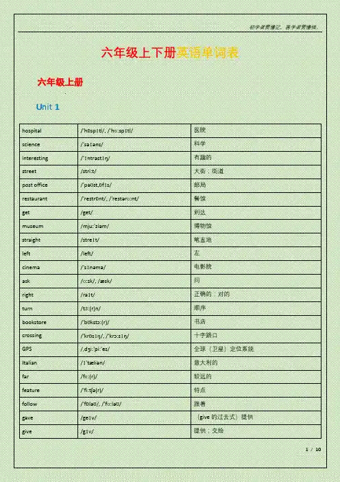 六年级上下册英语单词表