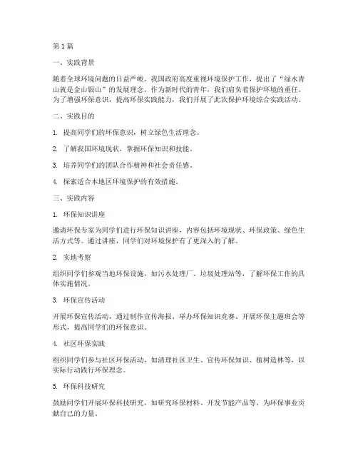 保护环境综合实践报告(2篇)